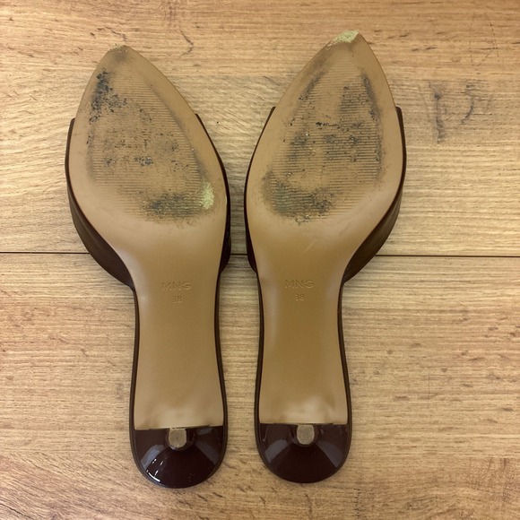 MANGO MNG Kitten-Heel Leather Sandal Brown Women Size 38 Slip On Formal Party - Picture 9 of 9